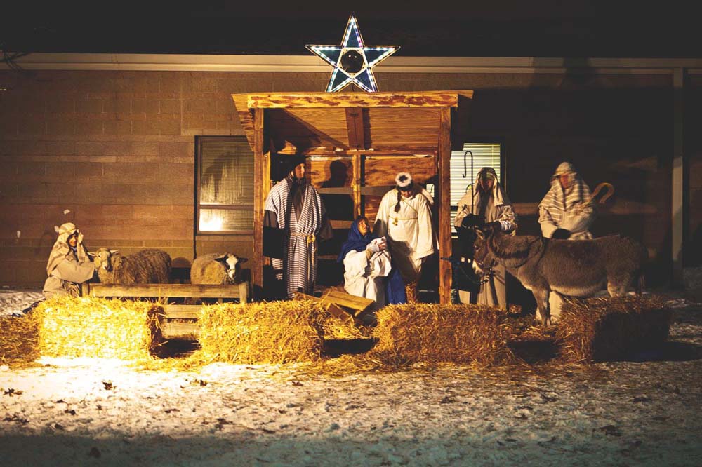Church living nativity with children and animals
