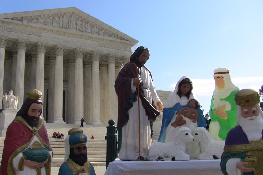Supreme court building with nativity scene