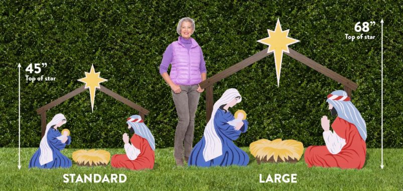 comparison of large outdoor nativity standard size nativities