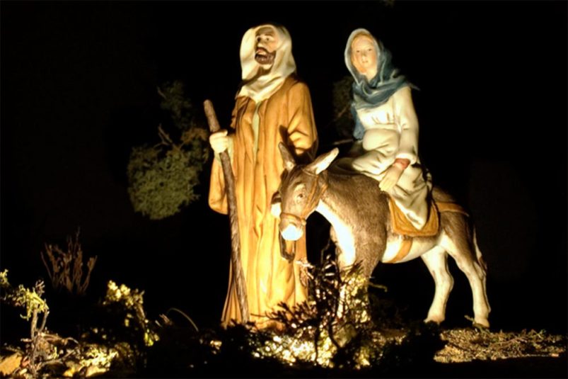 Nativity figurines of Mary and Joseph and donkey