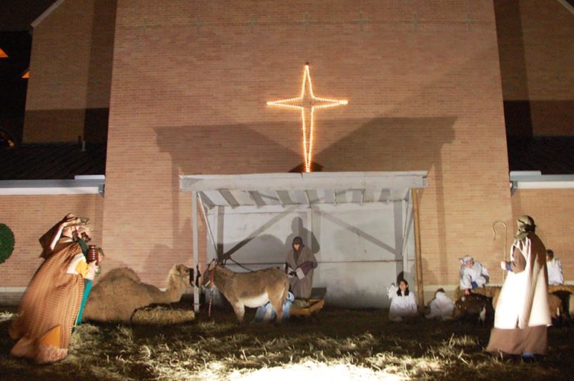 Living nativity manger scene at church