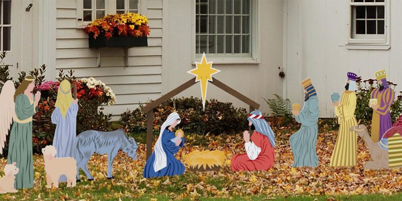 Large Weather-Resistant Nativity Scene Outdoor Set With Angel And Camel - White