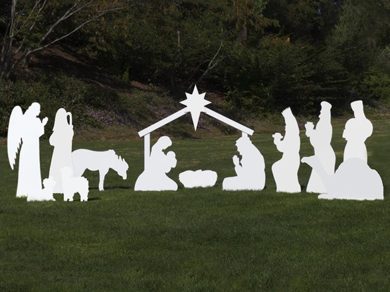 Complete white outdoor nativity set